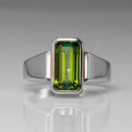 Genuine Green Tourmaline Gemstone Sterling Silver Men's Ring // Size 7 // v.1