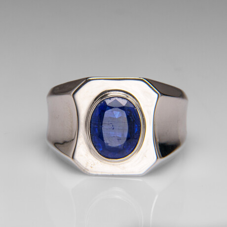 Genuine Kyanite Gemstone Sterling Silver Men's Ring (Size 10.5)