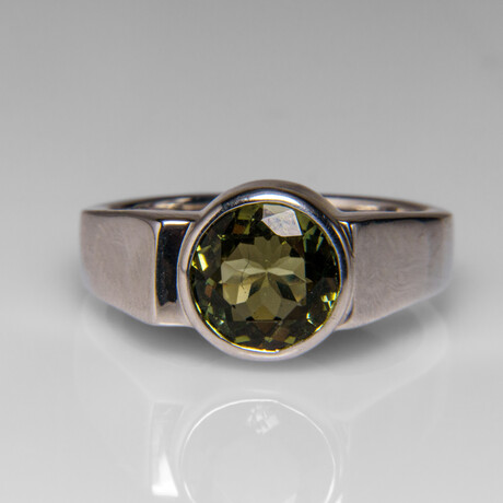 Genuine Green Tourmaline Gemstone Sterling Silver Men's Ring // Size 7 // v.2