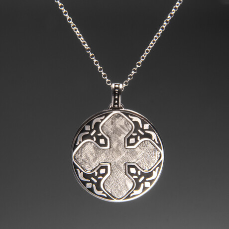 Genuine Muonionalusta Meteorite Cross Pendant (11 grams) with 18" Sterling Silver Necklace