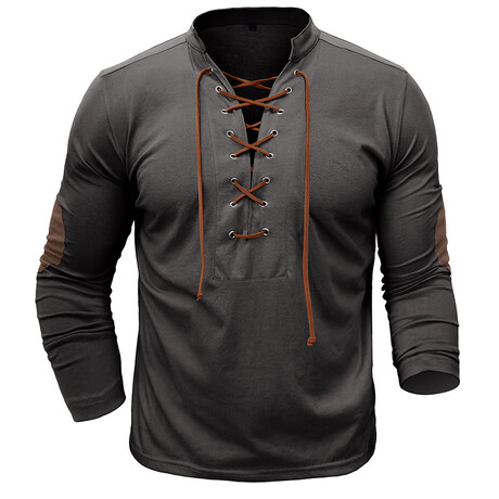 Drawstring V-Neck Long-Sleeve Henley // Dark Gray (XS)
