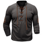 Drawstring V-Neck Long-Sleeve Henley // Dark Gray (XL)