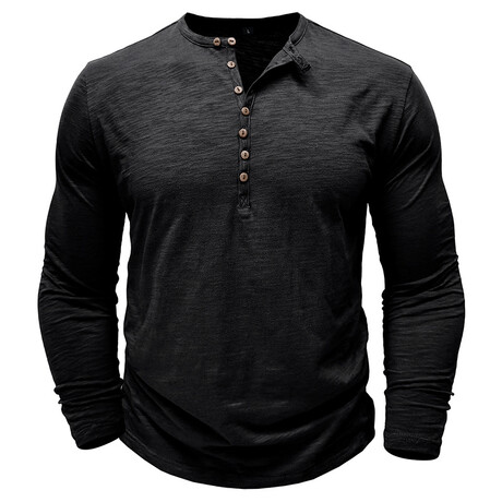 Long-Sleeve Melange Henley // Black (XS)