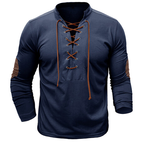 Drawstring V-Neck Long-Sleeve Henley // Dark Blue (XS)
