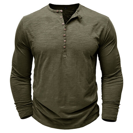 Long-Sleeve Melange Henley // Army Green (XS)