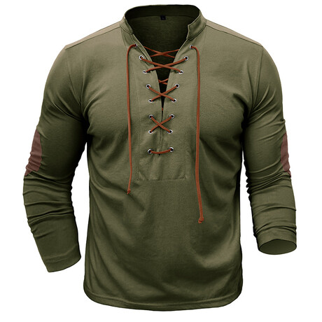 Drawstring V-Neck Long-Sleeve Henley // Army Green (XS)