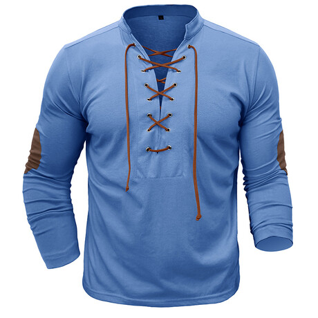 Drawstring V-Neck Long-Sleeve Henley // Blue (XS)