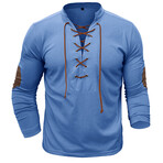 Drawstring V-Neck Long-Sleeve Henley // Blue (S)