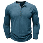 Long-Sleeve Melange Henley // Blue (S)