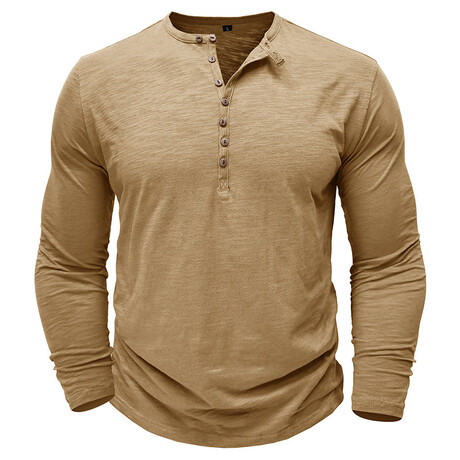 Long-Sleeve Melange Henley // Khaki (XS)