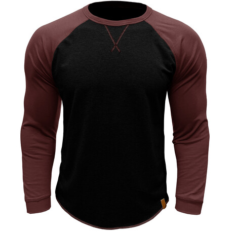 Crewneck Raglan Long-Sleeve T-Shirt // Black + Burgundy (XS)