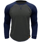 Crewneck Raglan Long-Sleeve T-Shirt // Dark Gray + Blue (XS)