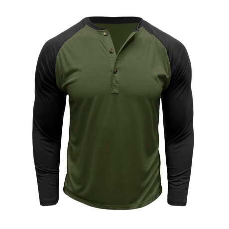 Raglan Long-Sleeve Henley // Army Green (XS)