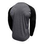 Raglan Long-Sleeve Henley // Dark Gray + Black (S)