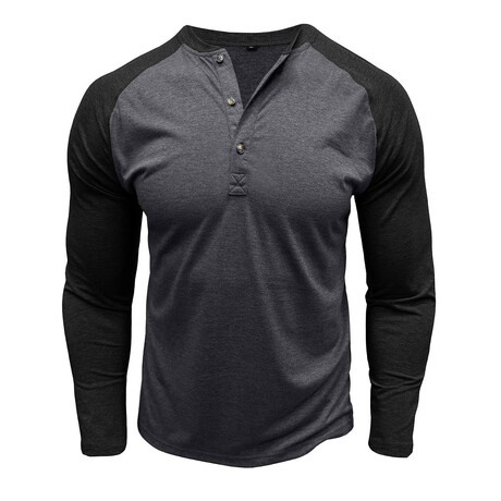 Raglan Long-Sleeve Henley // Dark Gray + Black (XS)