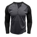 Raglan Long-Sleeve Henley // Dark Gray + Black (S)
