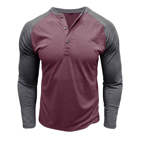 Raglan Long-Sleeve Henley // Dark Red + Dark Gray (XS)