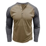 Raglan Long-Sleeve Henley // Khaki + Dark Gray (XS)