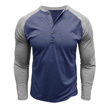 Raglan Long-Sleeve Henley // Dark Blue + Light Gray (XS)