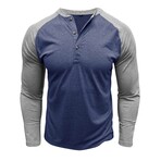 Raglan Long-Sleeve Henley // Dark Blue + Light Gray (S)