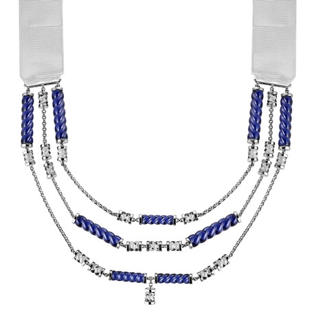 Baccarat Crystal + Sterling Silver Torsade Necklace // 16"-18" // Midnight Blue + Mist Gray + Silver