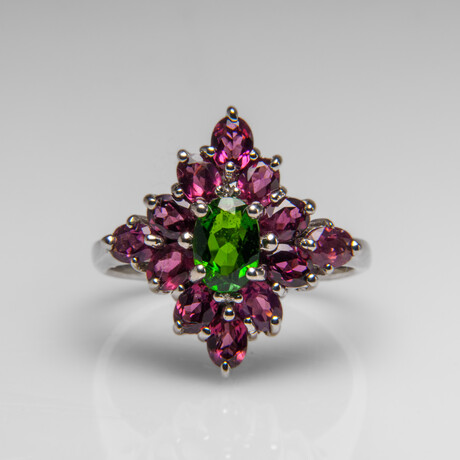 Genuine Rhodolite Gemstone Sterling Silver Ring // Size 8 // v.2