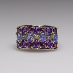 Genuine Amethyst with Tanzanite Gemstone Sterling Silver Ring // Size 6 3/4