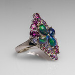 Genuine Opal with Rhodolite Gemstone Sterling Silver Ring // Size 8