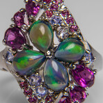 Genuine Opal with Rhodolite Gemstone Sterling Silver Ring // Size 8