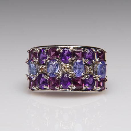 Genuine Amethyst with Tanzanite Gemstone Sterling Silver Ring // Size 6 3/4