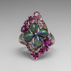 Genuine Opal with Rhodolite Gemstone Sterling Silver Ring // Size 8