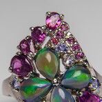 Genuine Opal with Rhodolite Gemstone Sterling Silver Ring // Size 8