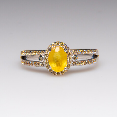 Genuine Lemon Citrine Gemstone Sterling Silver Ring // Size 8.5