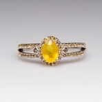 Genuine Lemon Citrine Gemstone Sterling Silver Ring // Size 8.5