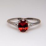 Genuine Garnet Gemstone Sterling Silver Ring // Size 7