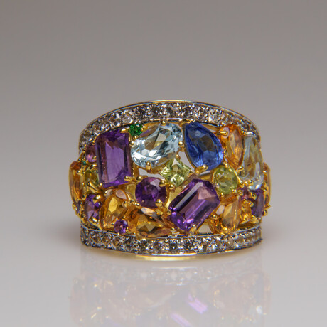 Genuine Amethyst with Tanzanite Gemstone Sterling Silver Ring // Size 8