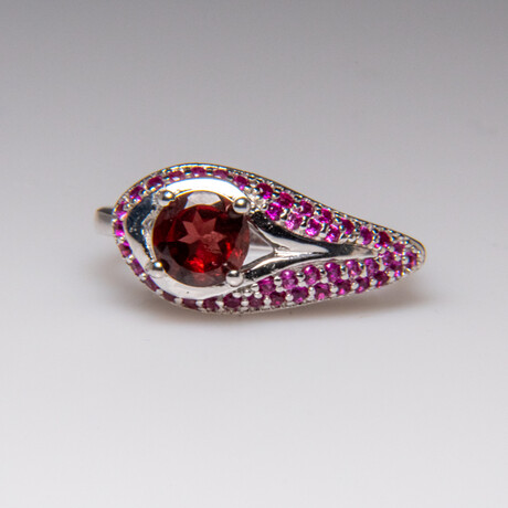 Genuine Garnet with Rhodolite Gemstone Sterling Silver Ring // Size 6