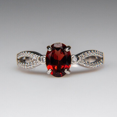 Genuine Garnet Gemstone Sterling Silver Ring // Size 6.5 // v.1