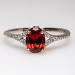 Genuine Garnet Gemstone Sterling Silver Ring // Size 7