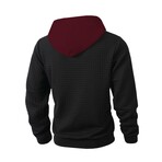 1/4-Zip Blocked Waffled Texture Hoodie // Black + Red (XS)