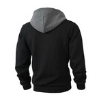 1/4-Zip Blocked Waffled Texture Hoodie // Black + Gray (XS)
