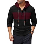 1/4-Zip Blocked Waffled Texture Hoodie // Black + Red (XS)