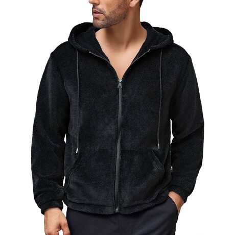 Full Zip Fleece Hoodie // Black (XS)