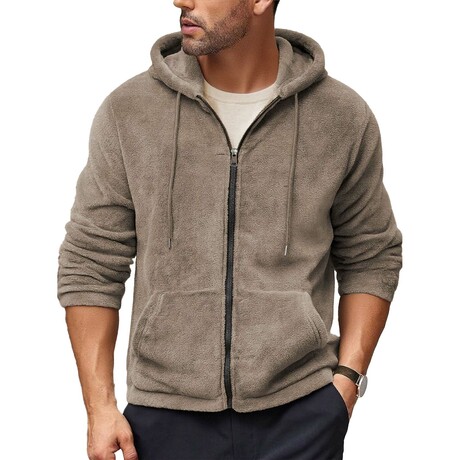 Full Zip Fleece Hoodie // Khaki (XS)