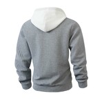 1/4-Zip Blocked Waffled Texture Hoodie // Gray + White (S)
