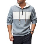 1/4-Zip Blocked Waffled Texture Hoodie // Gray + White (S)
