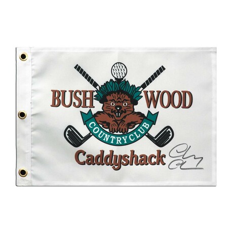 Chevy Chase // Signed 'Caddyshack Bushwood' 18x13 Golf Pin Flag