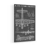 B-17 Vintage Bomber Airplane | Black Print on Acrylic Glass by Action Blueprints (16"H x 24"W x 0.25"D)