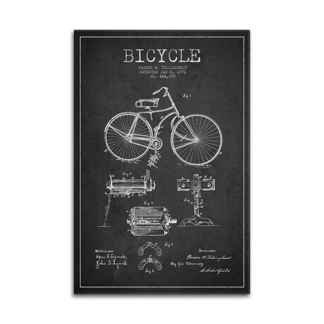 Bike Charcoal VII Patent Blueprint Print on Acrylic Glass by Aged Pixel (16"H x 24"W x 0.25"D)