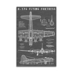 B-17 Vintage Bomber Airplane | Black Print on Acrylic Glass by Action Blueprints (16"H x 24"W x 0.25"D)
